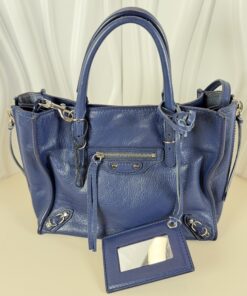 Balenciaga Navy Blue Leather Mini Papier A4 Tote