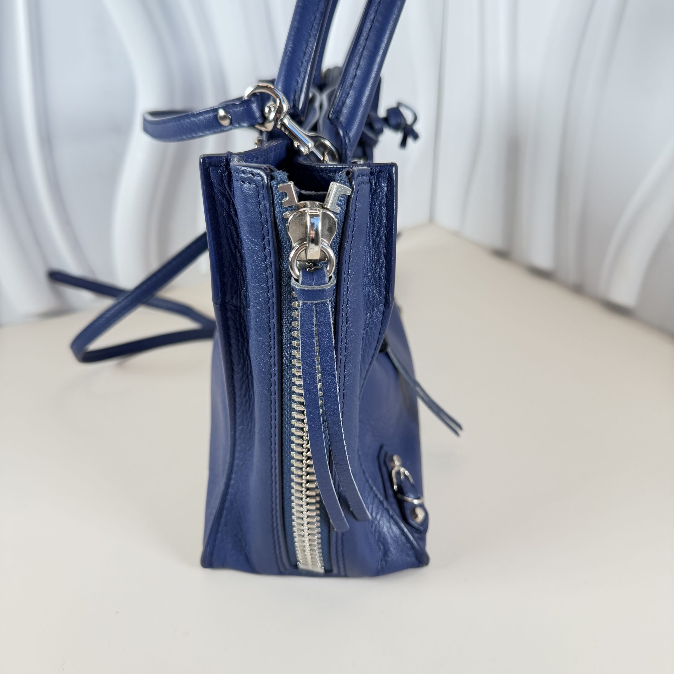 Balenciaga Navy Blue Leather Mini Papier A4 Tote - Image 3