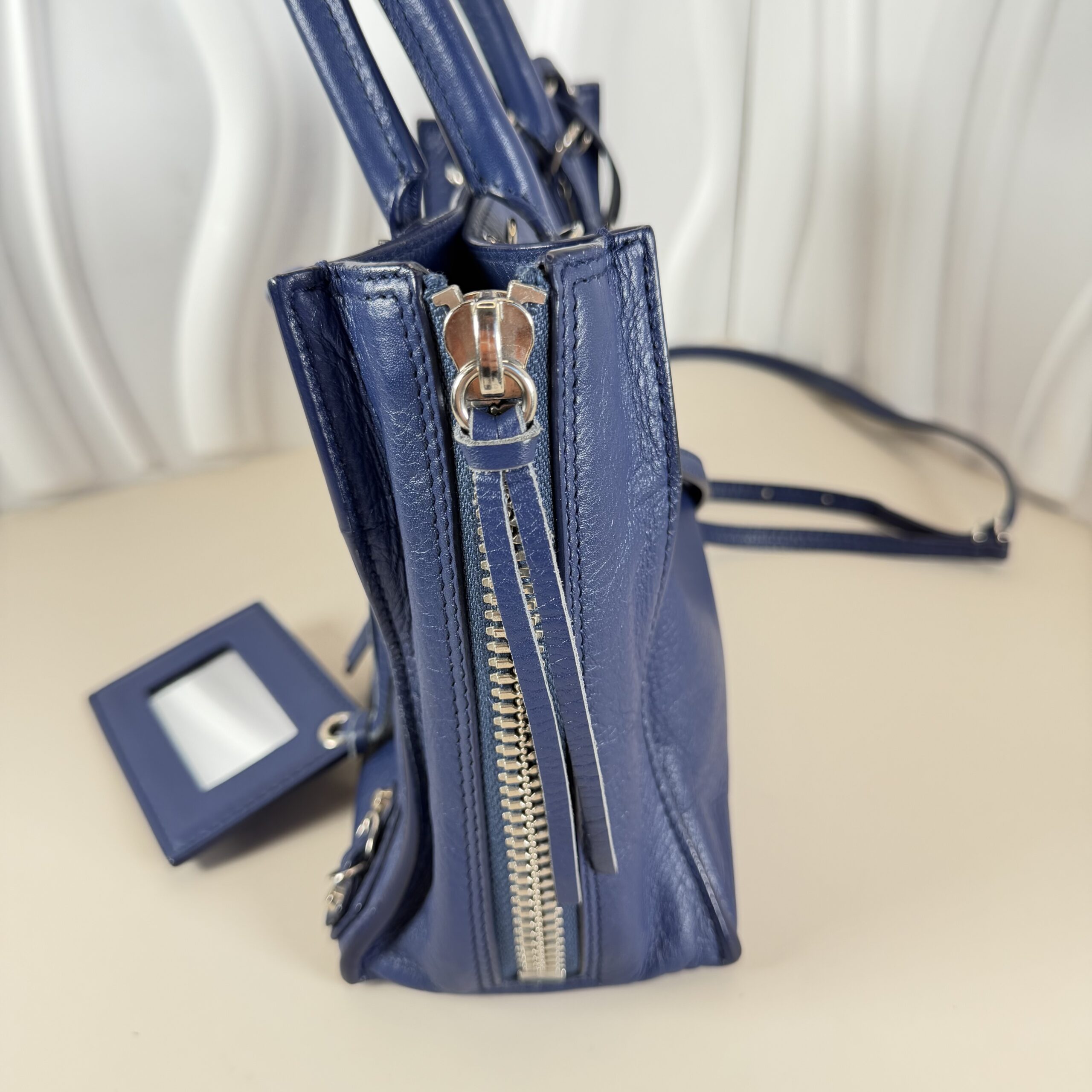 Balenciaga Navy Blue Leather Mini Papier A4 Tote - Image 4