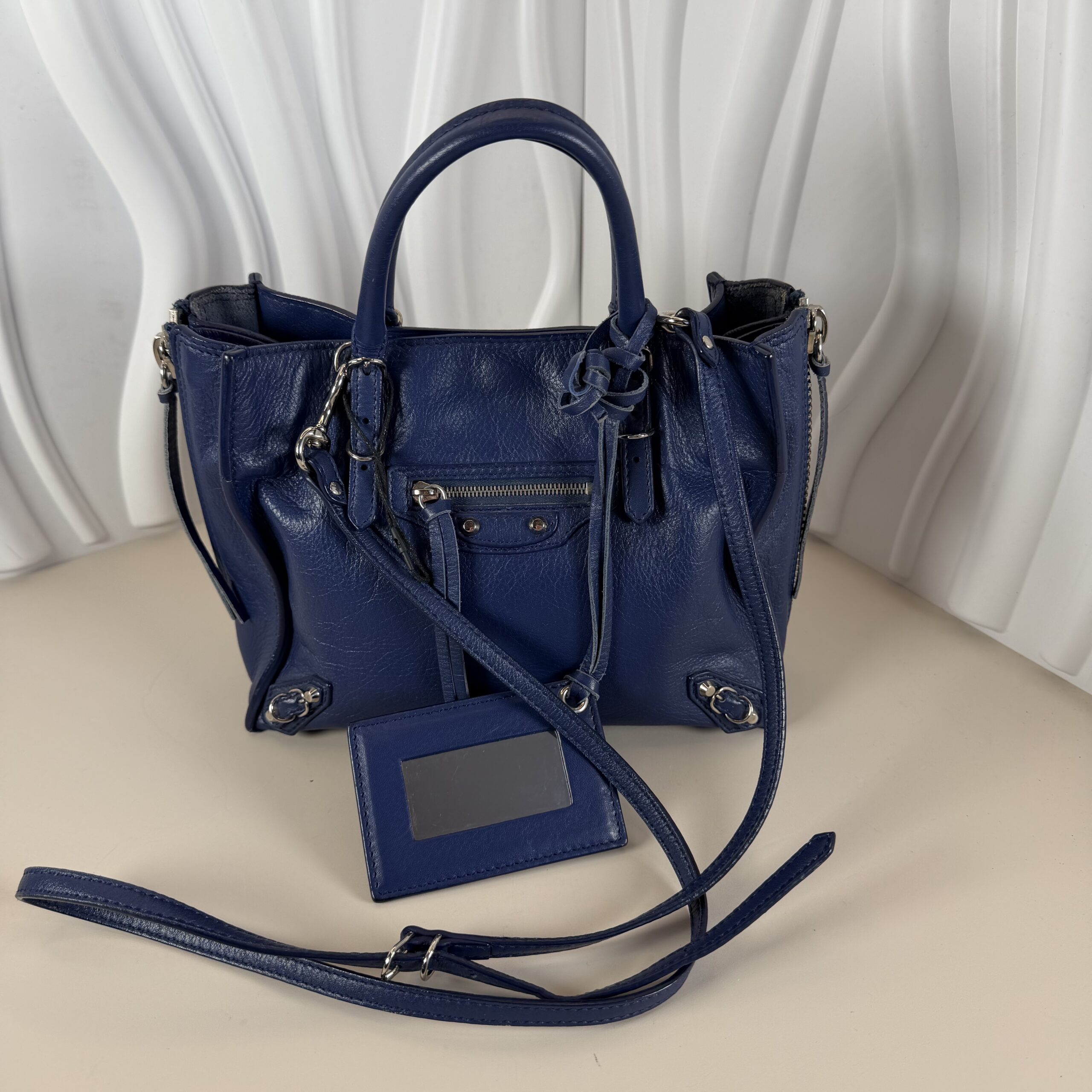 Balenciaga Navy Blue Leather Mini Papier A4 Tote - Image 8