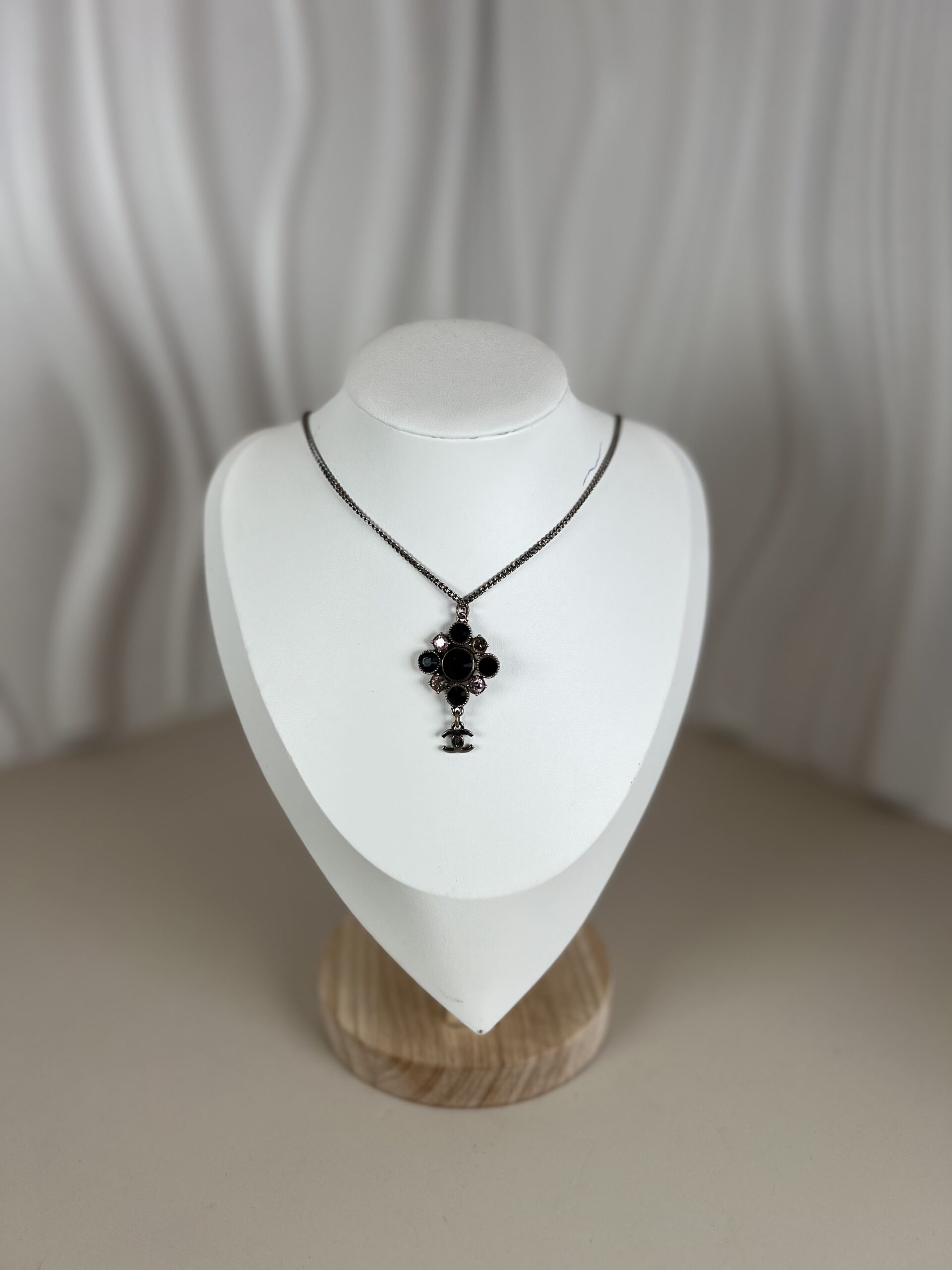Chanel Multi-Crystal Pendant Necklace with CC Charm - Image 2