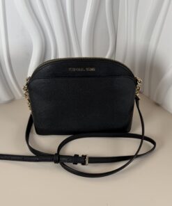 Michael Kors Black Leather Medium Dome Crossbody Bag, Gold-tone Hardware