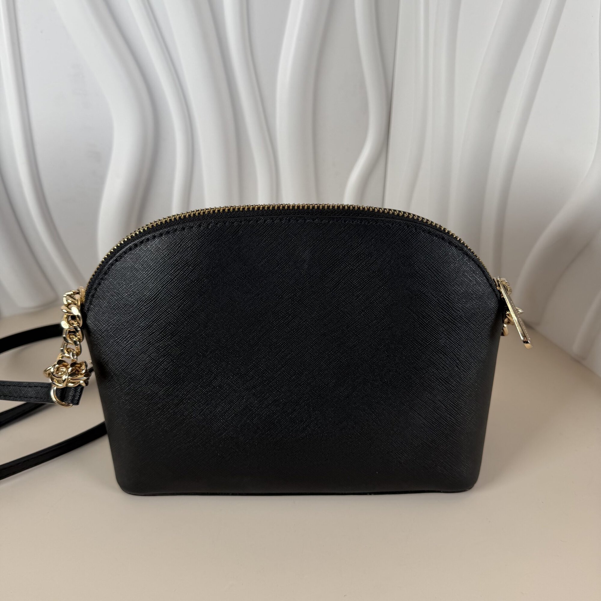 Michael Kors Black Leather Medium Dome Crossbody Bag, Gold-tone Hardware - Image 2