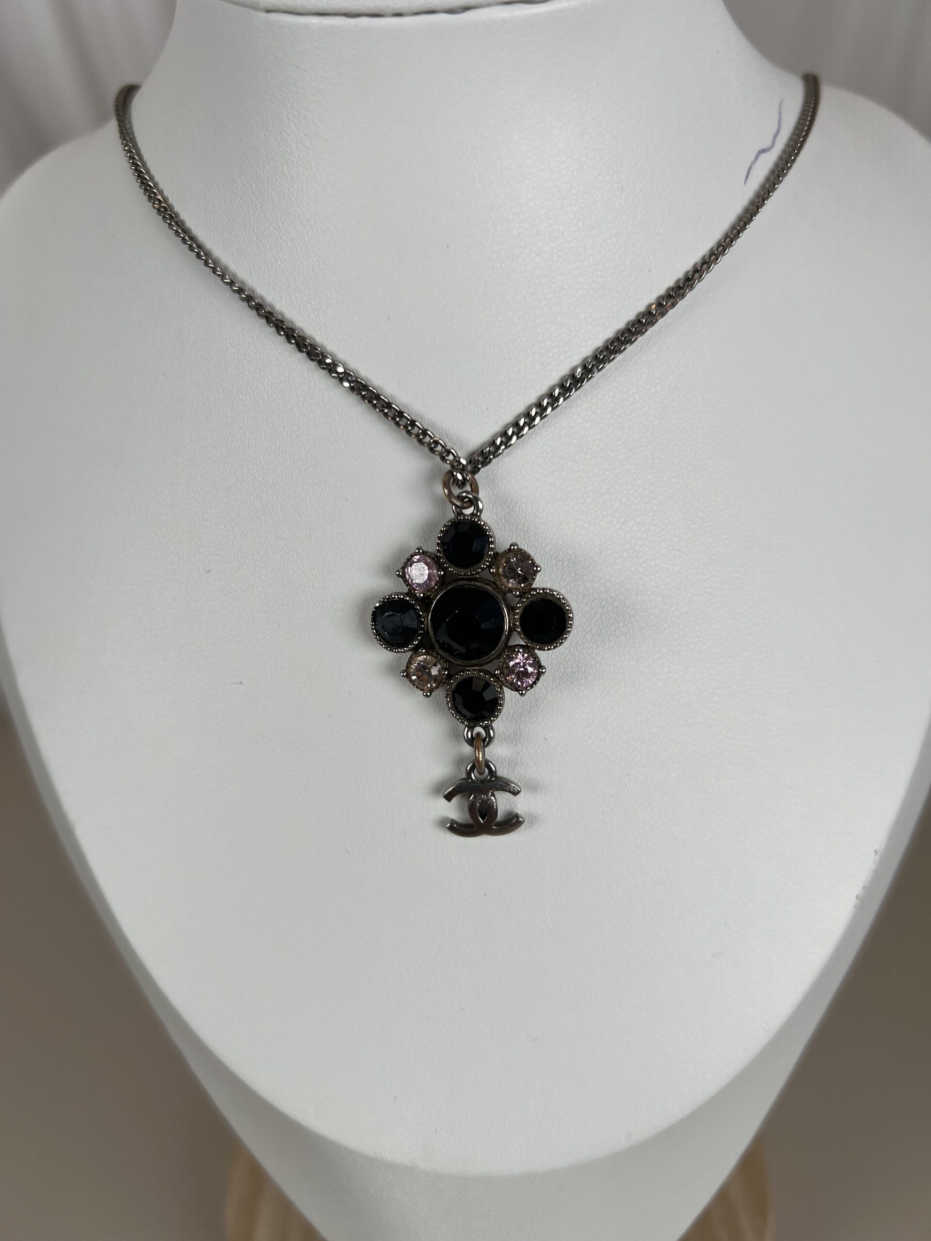 Chanel Multi-Crystal Pendant Necklace with CC Charm