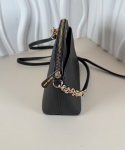 Michael Kors Black Leather Medium Dome Crossbody Bag, Gold-tone Hardware - Image 4