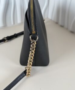 Michael Kors Black Leather Medium Dome Crossbody Bag, Gold-tone Hardware - Image 5