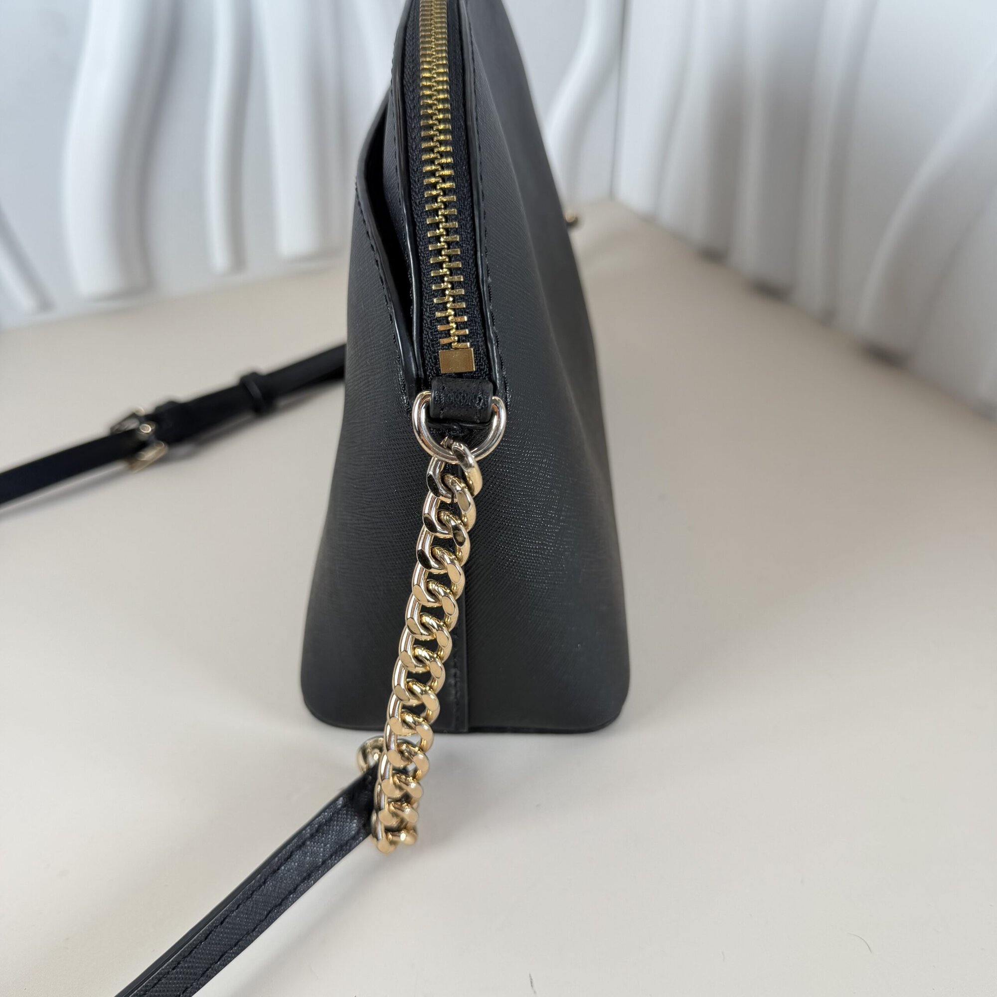 Michael Kors Black Leather Medium Dome Crossbody Bag, Gold-tone Hardware - Image 5