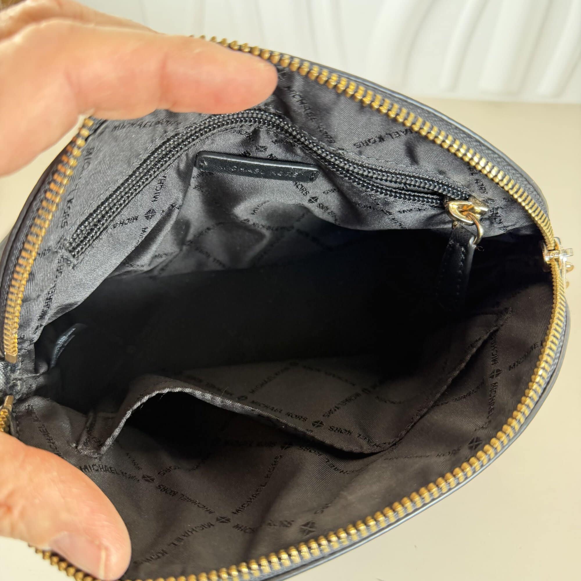 Michael Kors Black Leather Medium Dome Crossbody Bag, Gold-tone Hardware - Image 7