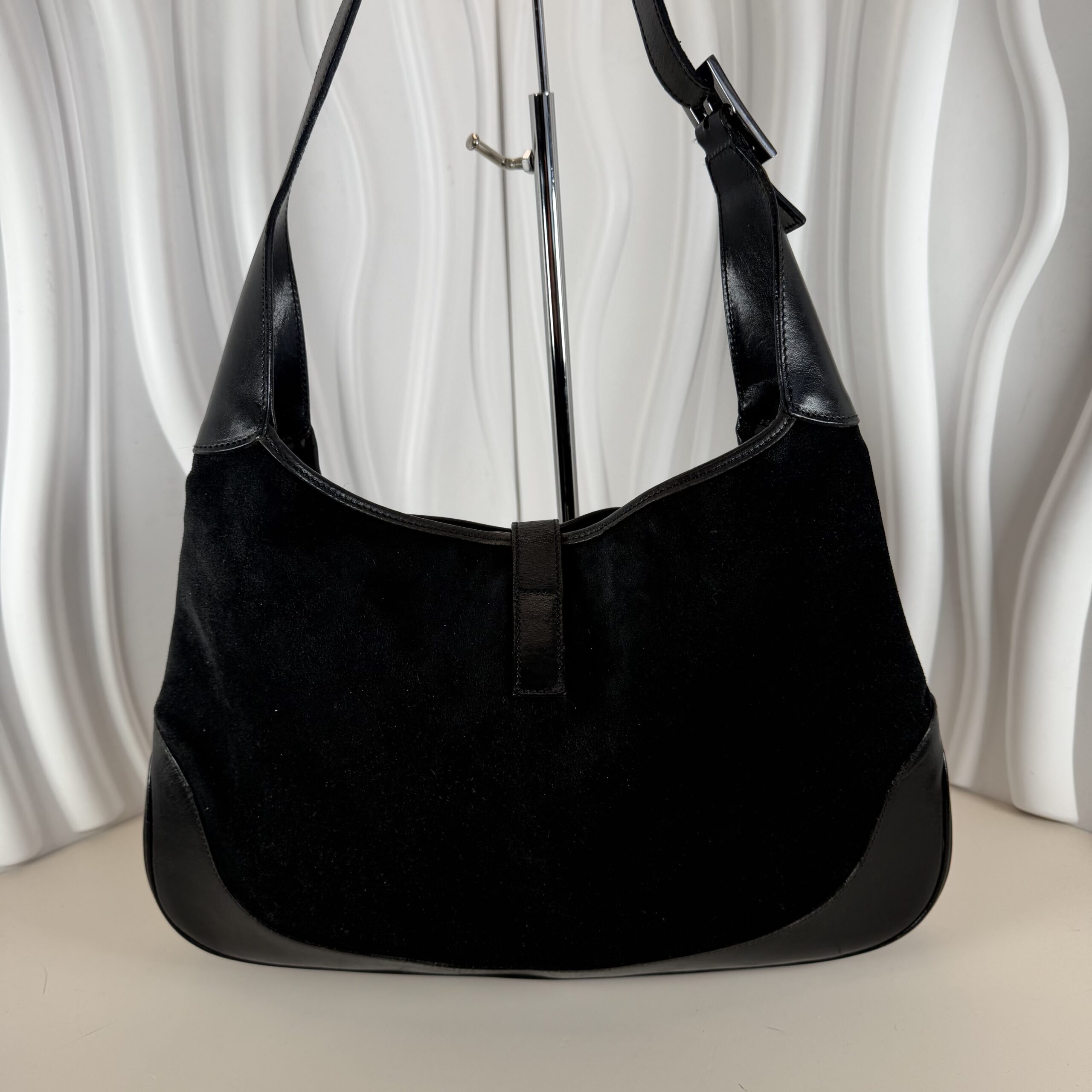 GUCCI Black Suede & Leather Jackie Shoulder Hobo Bag w/ Silver-Tone Hardware - Image 2