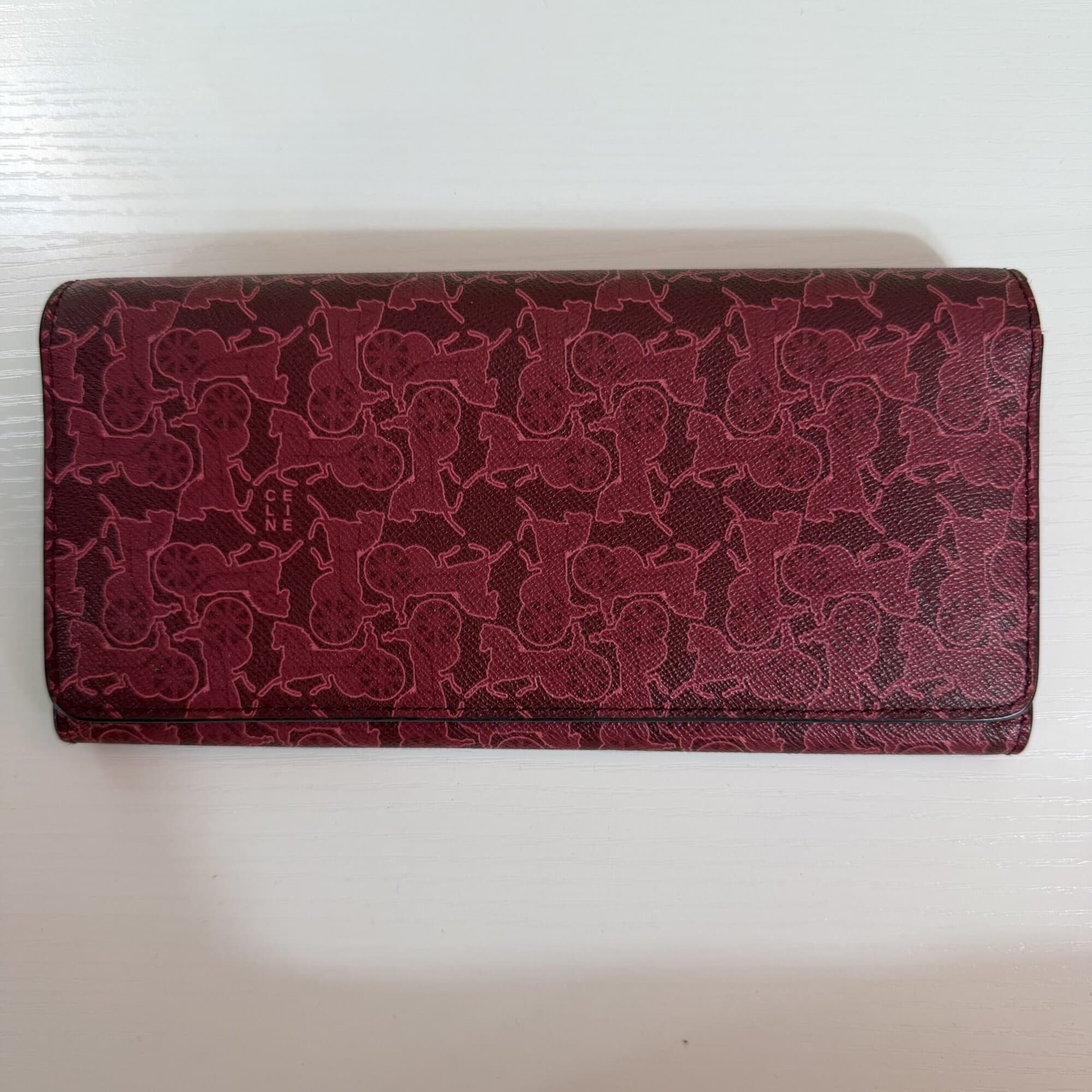 CELINE Horse Carriage Monogram Long Wallet in Burgundy