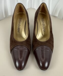 Yves Saint Laurent Vintage Brown Suede & Leather Cap-Toe Pumps size 36