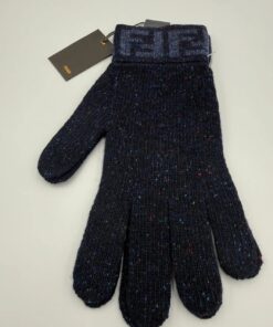 Fendi Navy Blue Speckled Wool Blend FF Logo Gloves