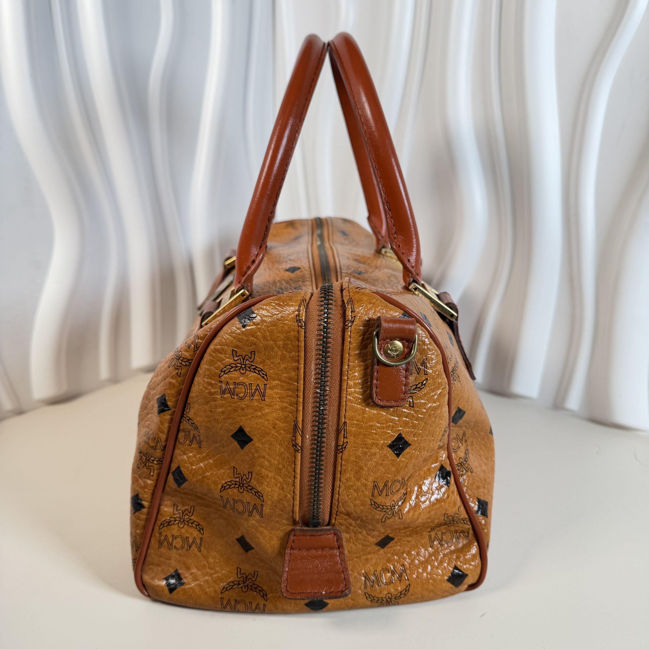 MCM Boston Bag in Signature Cognac Visetos Coated Canvas - Image 4