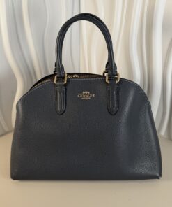 Coach Quinn Domed Satchel in Polished Pebble Leather (Dark Blue/Grey)