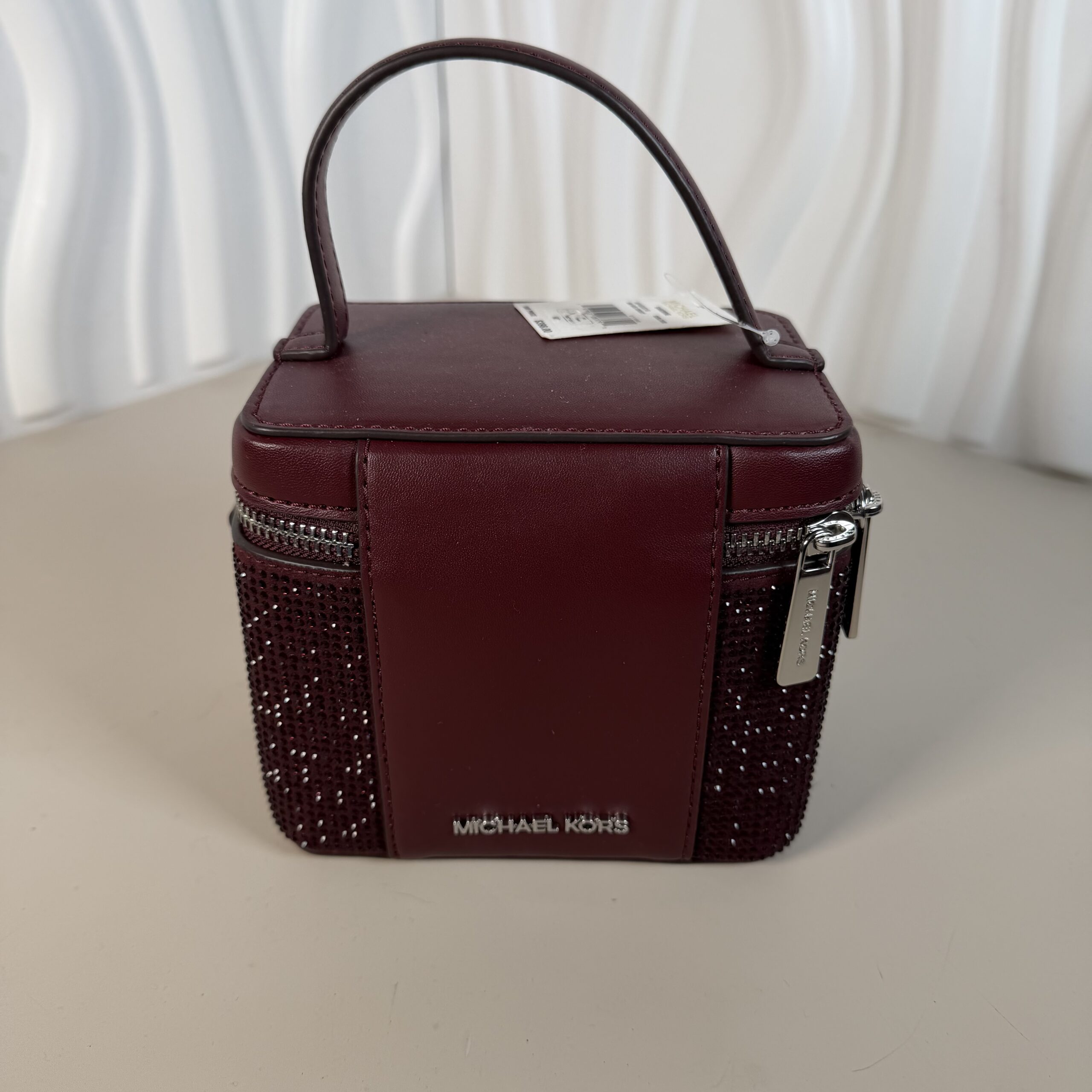 Michael Kors Sandrine Glitter Embellished Small Box Crossbody Bag (Oxblood/Burgundy) - Image 3