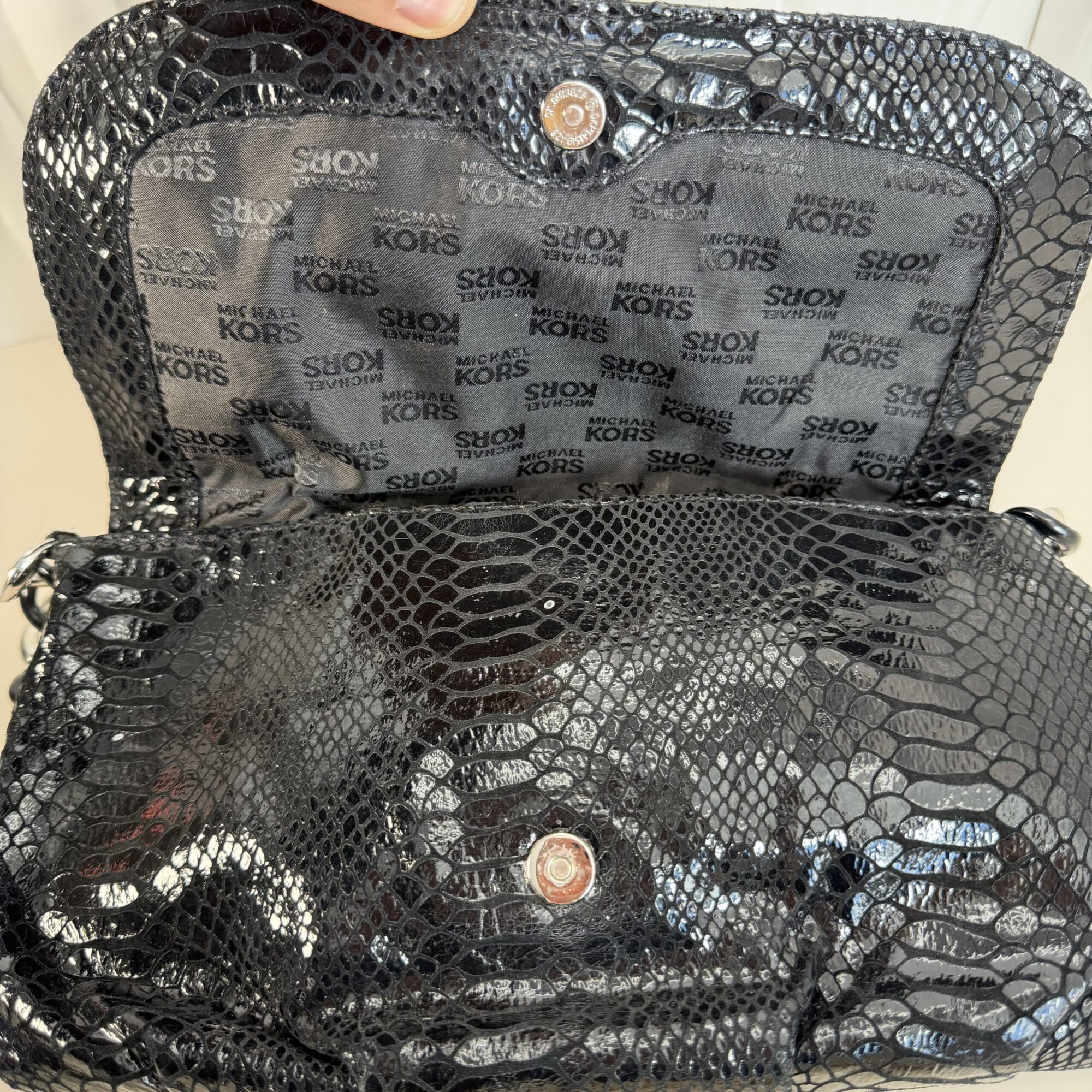 Michael Kors Rare Vintage Metallic Python ID Chain Bag - Image 5