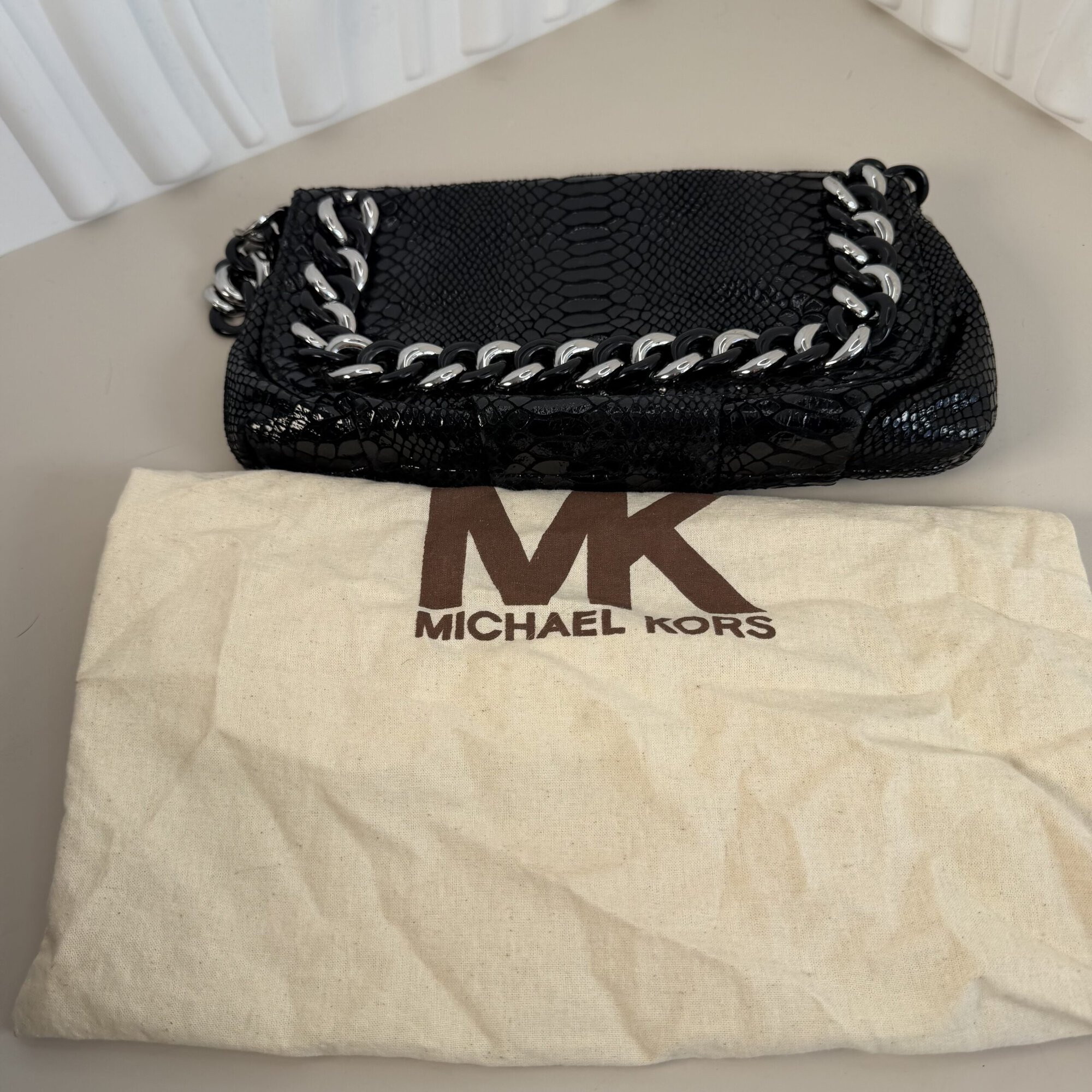 Michael Kors Rare Vintage Metallic Python ID Chain Bag - Image 6