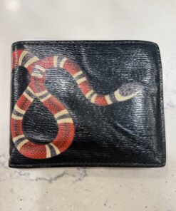 Gucci Kingsnake Print Bifold Wallet in black textured leather