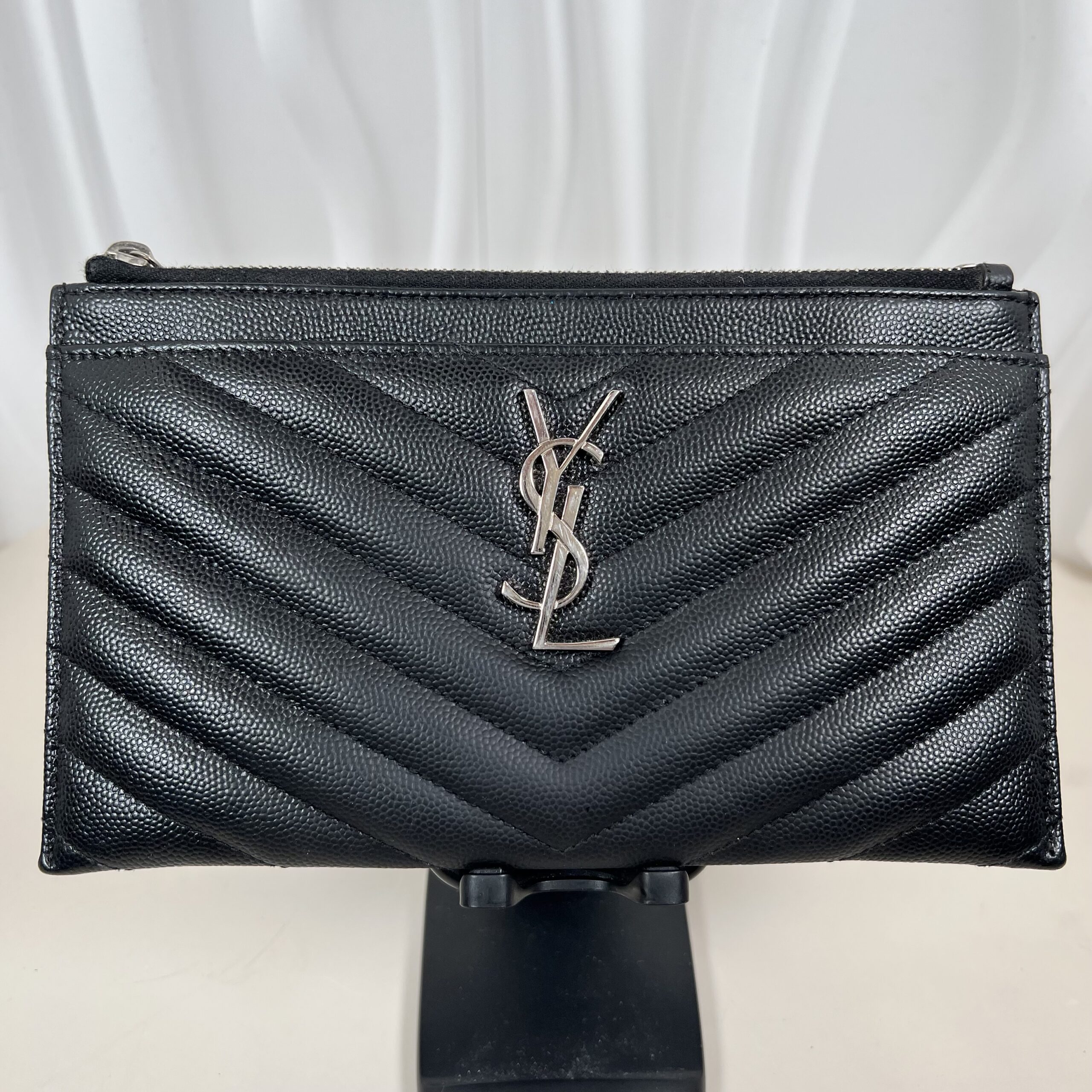Saint Laurent Grain De Poudre Chevron Monogram Bill Pouch