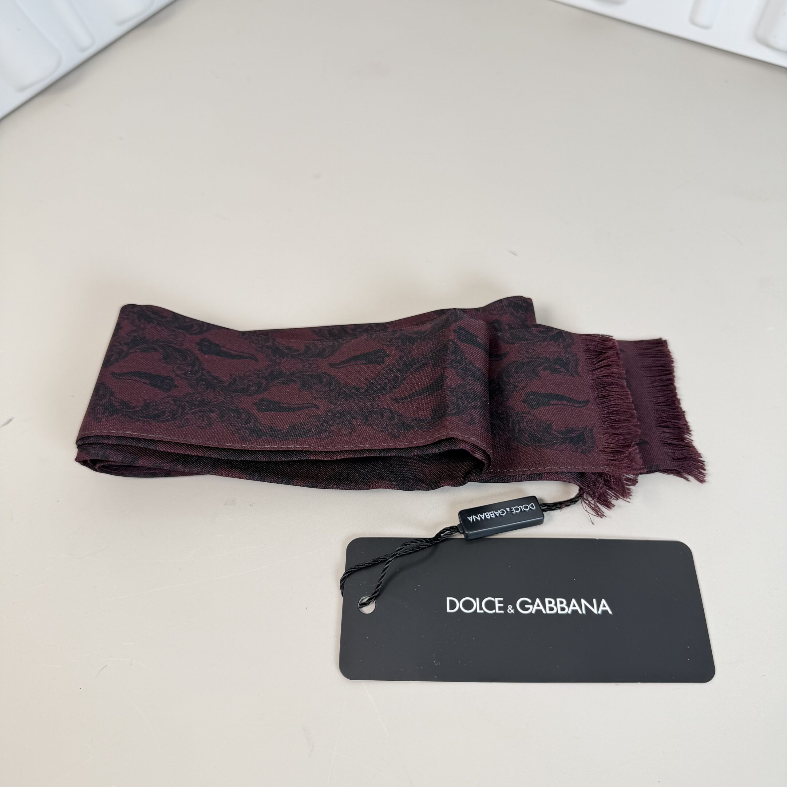 Dolce & Gabbana Bordeaux 100% Silk Crown Chili Scarf NWT