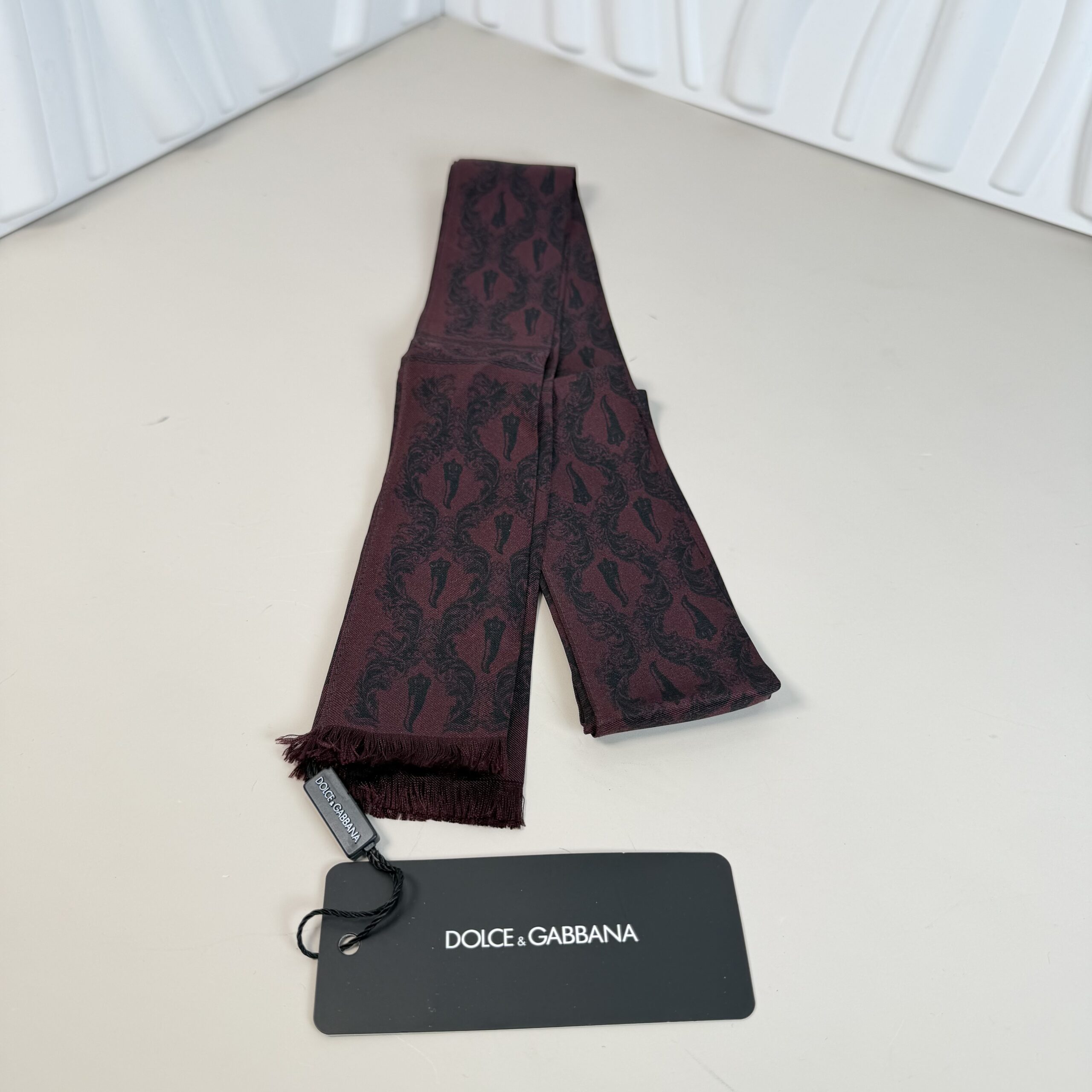 Dolce & Gabbana Bordeaux 100% Silk Crown Chili Scarf NWT - Image 2