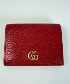 Gucci GG Marmont Pebbled Leather Compact Wallet in Hibiscus Red