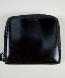 Prada Vintage Black Leather Zip-Around Compact Wallet