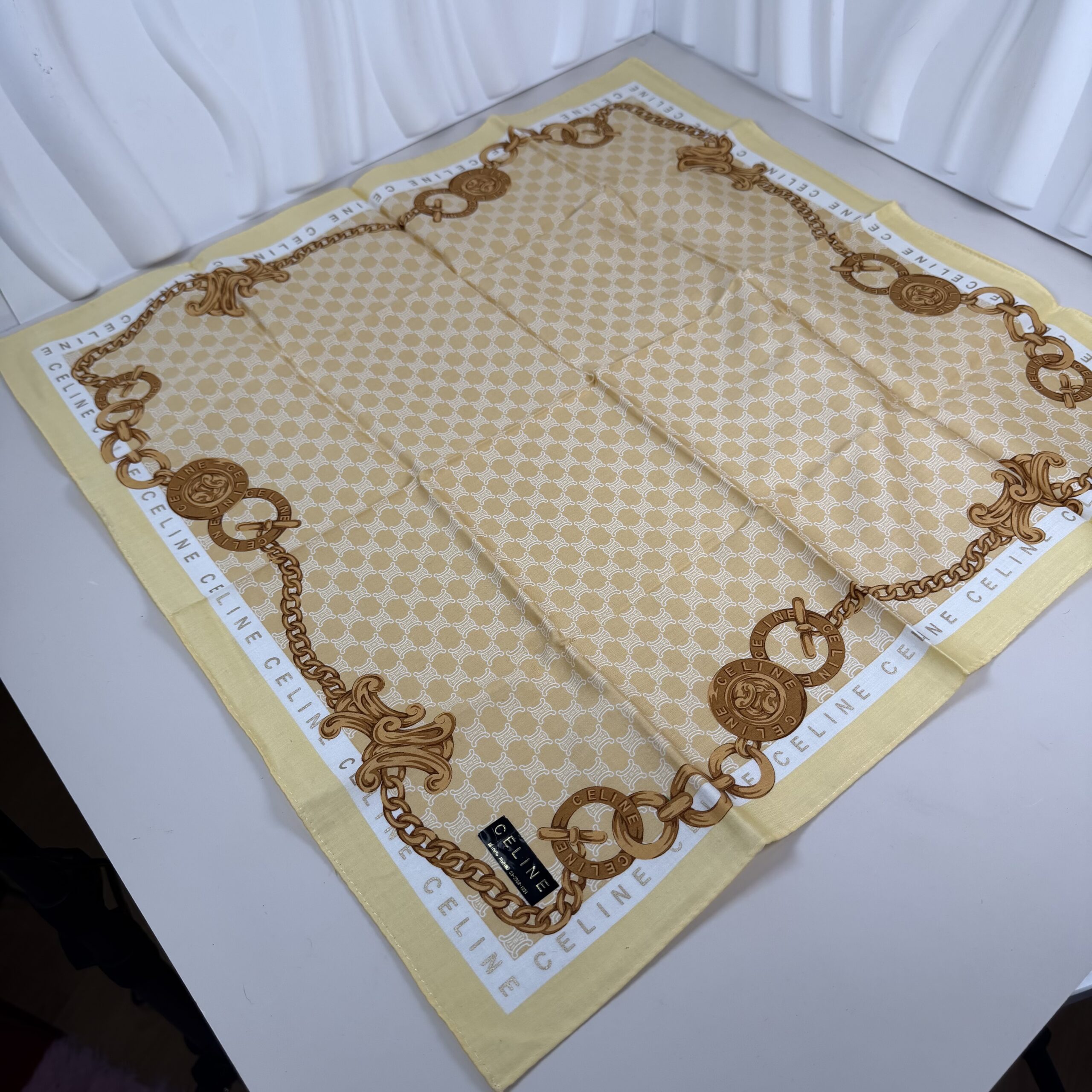 CELINE Gold Chain Print Handkerchief / Scarf 19 in x 19 in