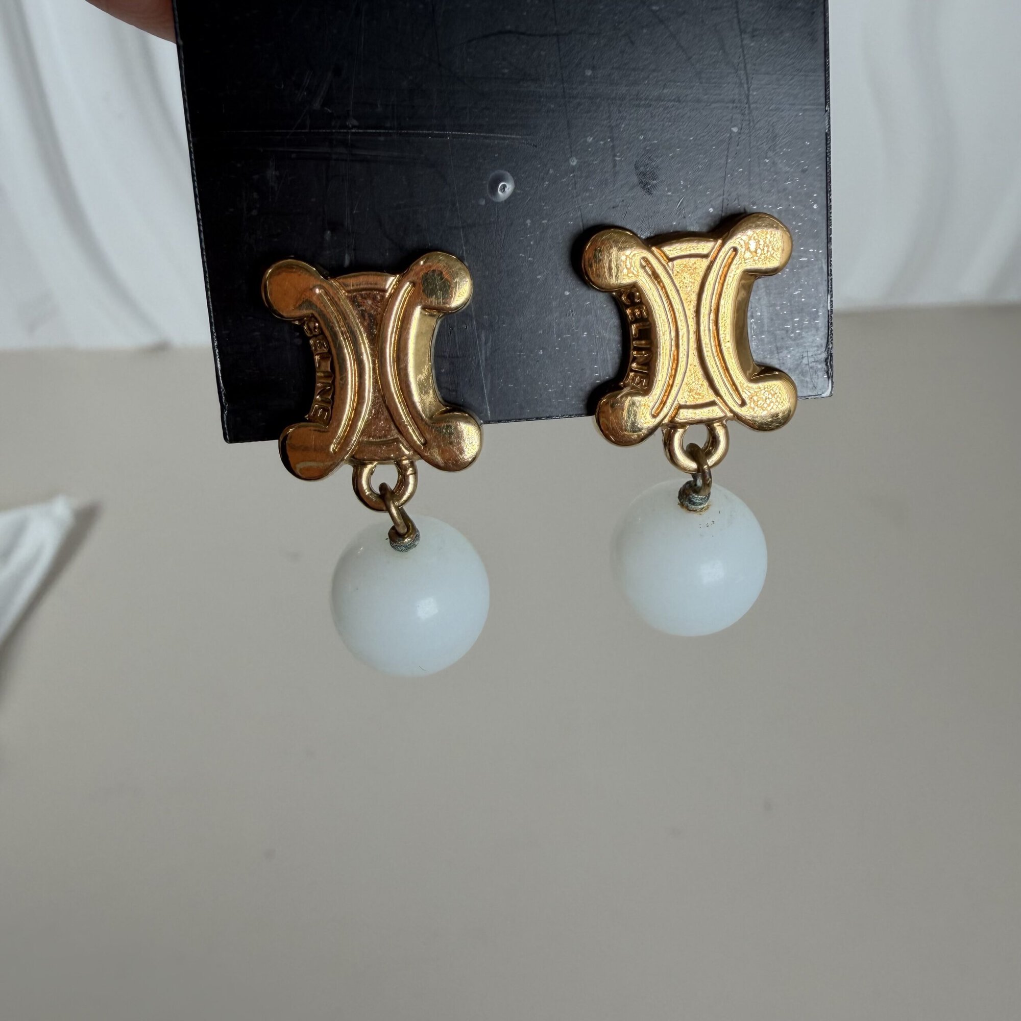 Celine Triomphe pearl drop earrings