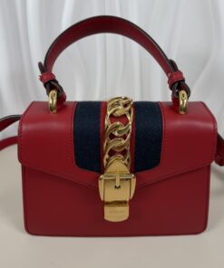 Gucci Sylvie Mini Top Handle Bag in Hibiscus Red
