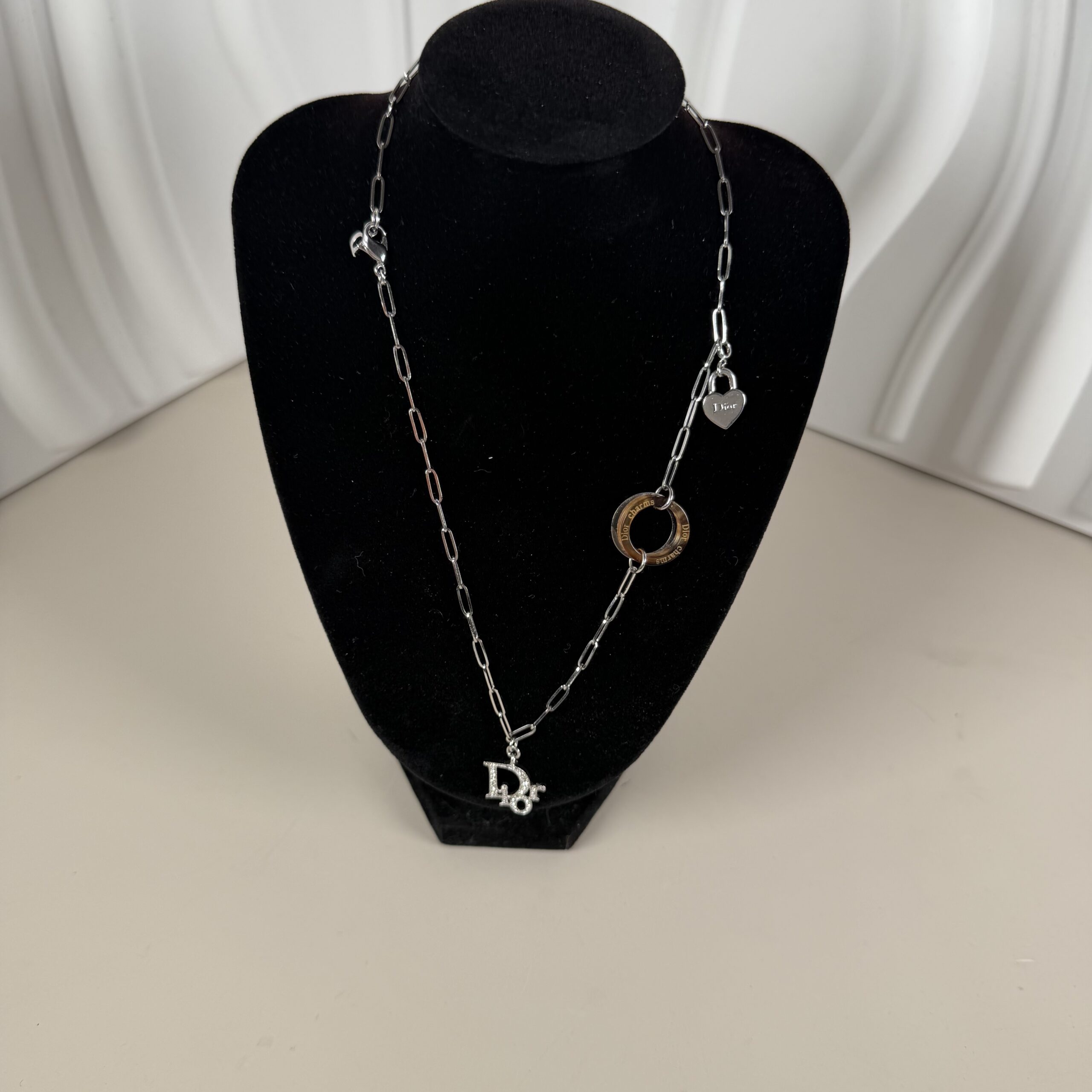 Christian Dior Charm / Multi-pendant necklace with Paperclip chain