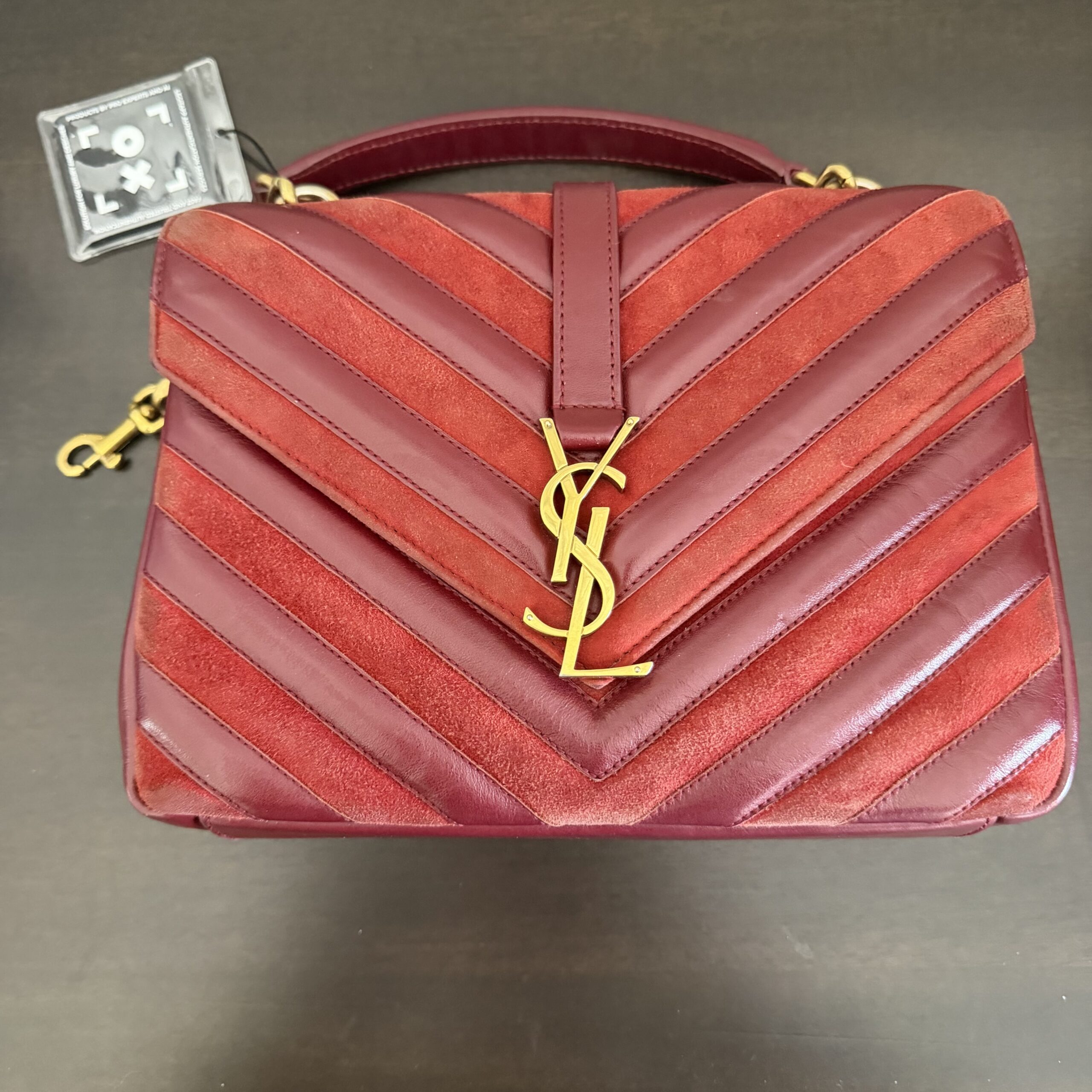Saint Laurent Matelasse Chevron Monogram College Bag in burgundy/red - Image 2