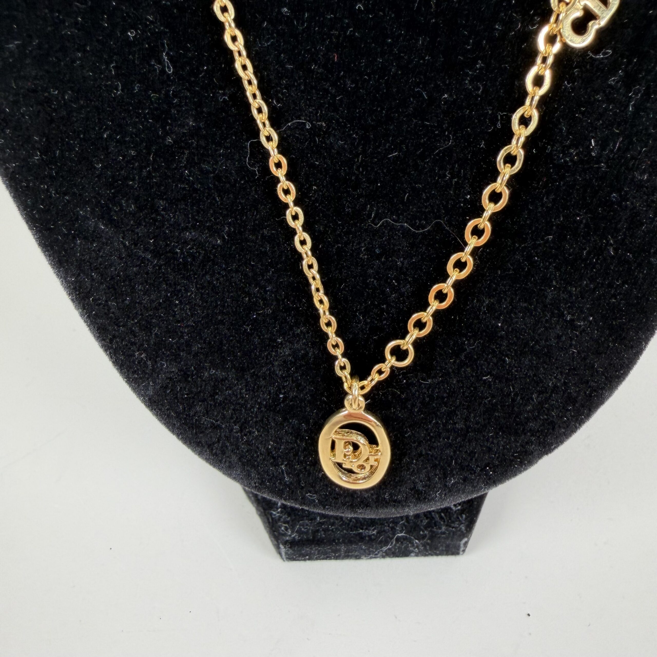 Christian Dior Vintage Oval CD Logo Pendant Necklace