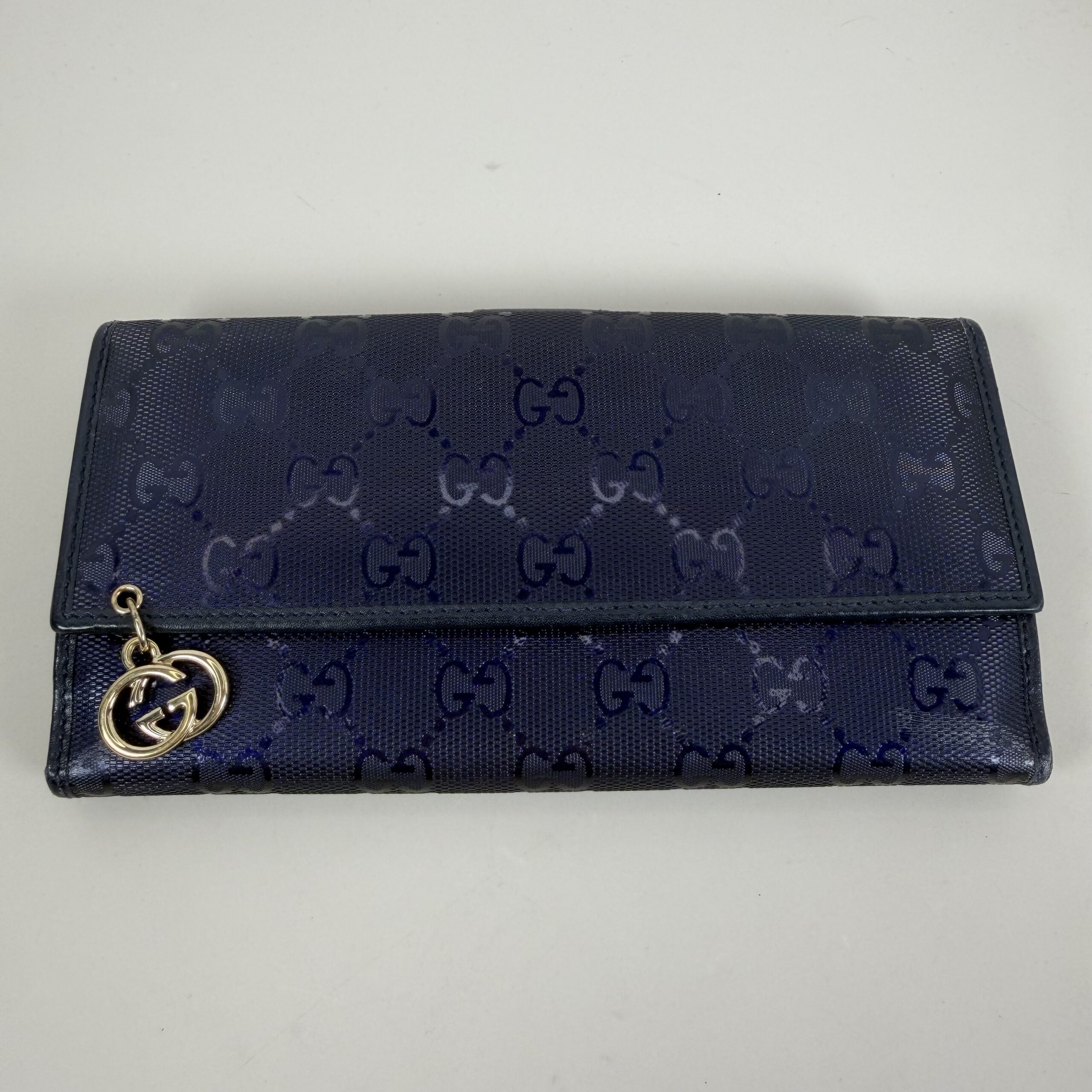 Gucci GG Imprime Long Continental Wallet in navy blue