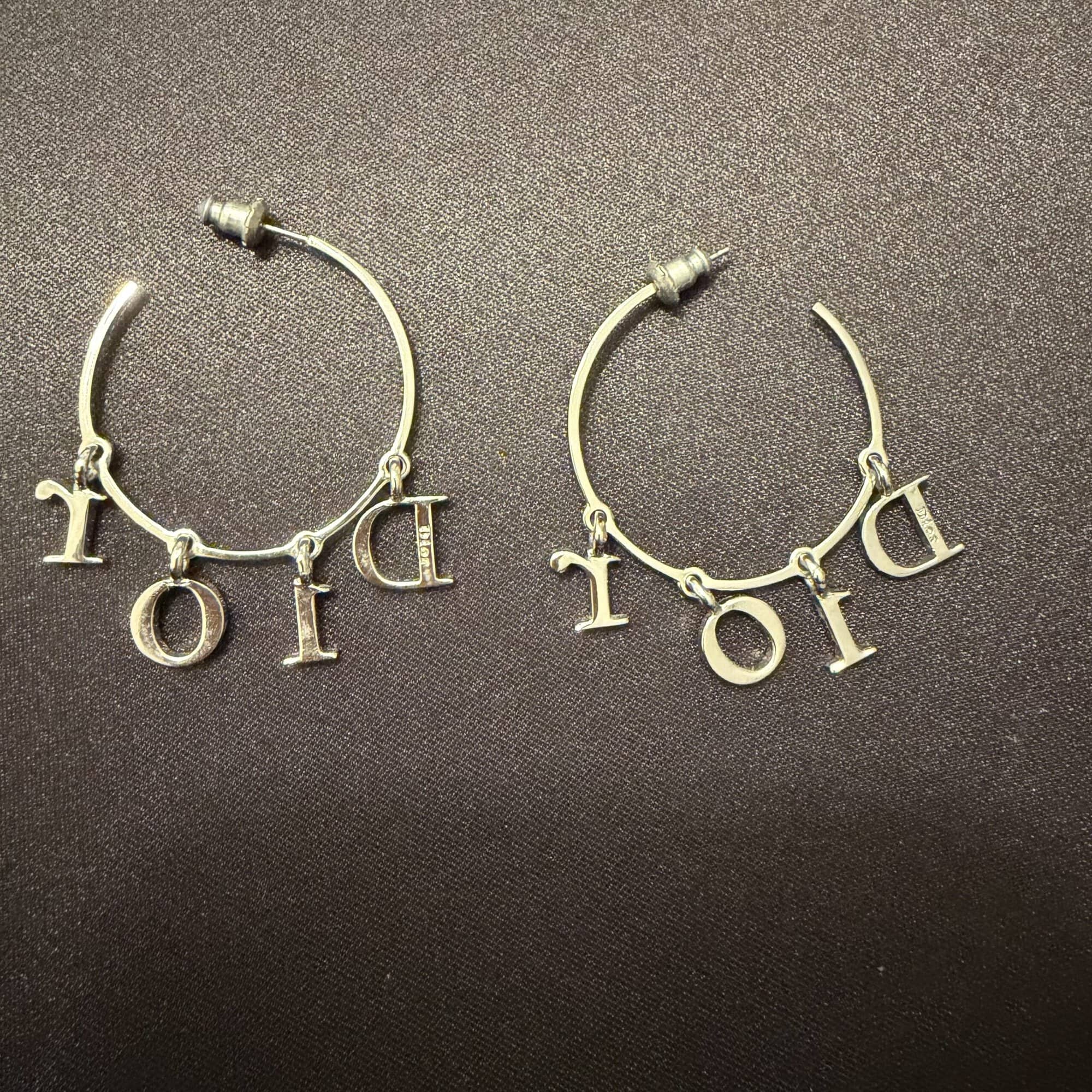 Christian Dior Letter Logo Hoop Earrings - Image 2