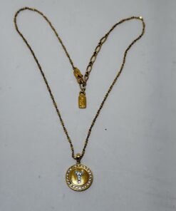 Alternative view of Yves Saint Laurent Vintage Rhinestone "Y" Logo Medallion Pendant Necklace - Gold-Tone