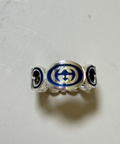 Alternative view of Gucci Sterling Silver Blue Imperial Enamel Interlocking G Cut-Out Logo Band Ring Size 15 (US 7.25)