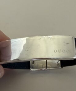 Alternative view of Gucci Vintage Sterling Silver & Black Leather ID Bangle Bracelet