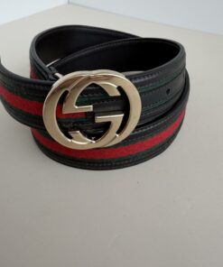 Gucci Interlocking G Web Belt – Brown Leather & Signature Red/Green Canvas