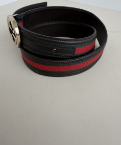 Alternative view of Gucci Interlocking G Web Belt – Brown Leather & Signature Red/Green Canvas