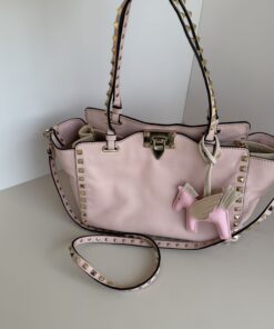 Valentino Garavani Rockstud Small Double-Handle Trapeze Tote Bag – Blush Pink Leather