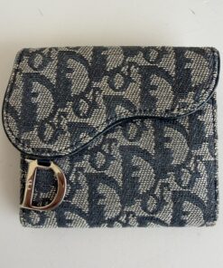 Authentic Christian Dior Saddle Lotus Wallet in Blue Dior Oblique Jacquard