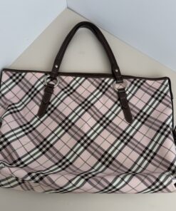 Burberry Authentic Blue Label Pink Nova Check Canvas Tote Bag