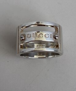 Authentic Gucci Vintage Sterling Silver Cut-Out Logo Screw Band Ring .925 sterling silver