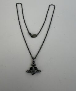 Pre-Owned Authentic Vivienne Westwood Diamante Black Heart Orb Pendant Necklace