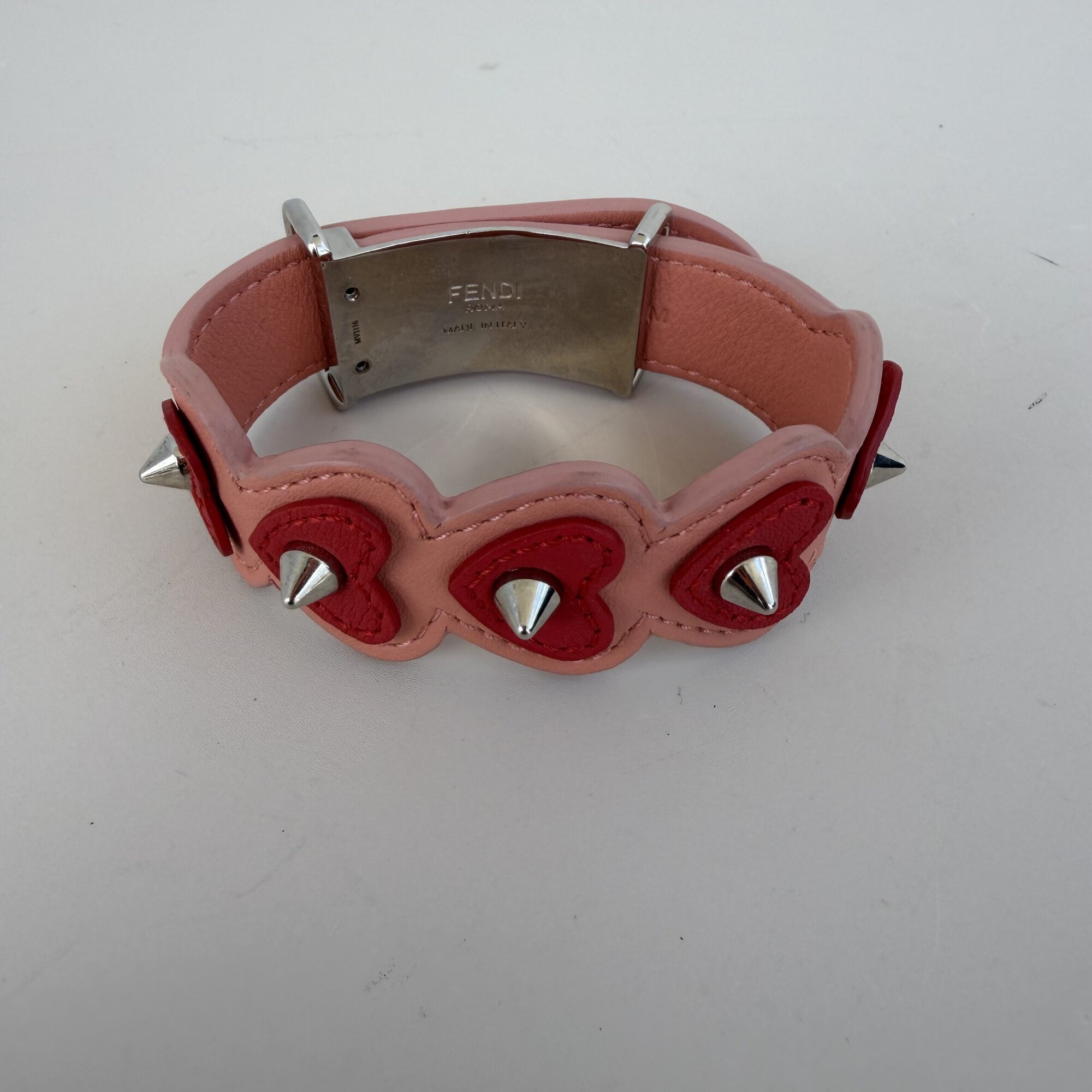 Fendi Love-Studded Spiked Leather Cuff Bracelet
