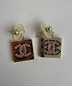 Pre-Owned Authentic Chanel Vintage Coco Mark Pink Rhinestone Square Drop Earrings