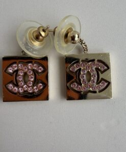 Alternative view of Chanel Vintage Coco Mark Pink Rhinestone Square Drop Earrings