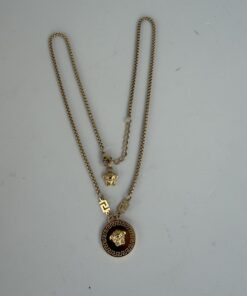 Pre-Owned Authentic Versace Gold-Tone Medusa Head & Greca Border Medallion Necklace