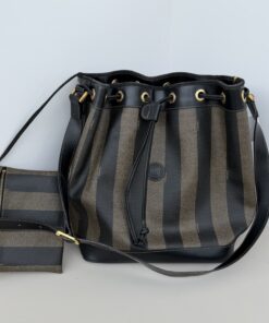 Pre-Owned Authentic Fendi Pequin Striped Bucket Bag with Detachable Pouch